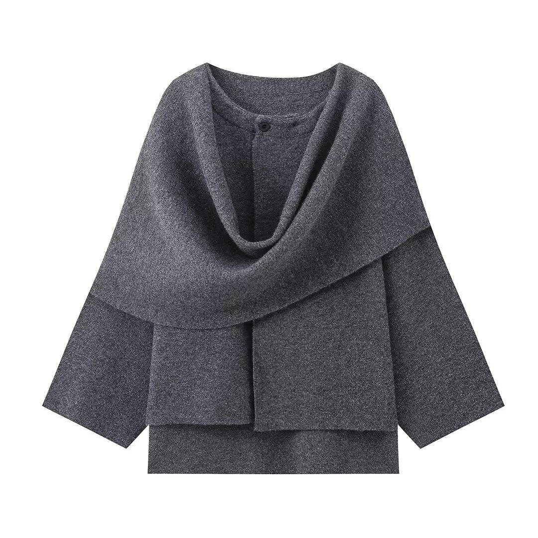 Luvéra Damen lockerer lässiger Cape gestrickter Pullovermantel