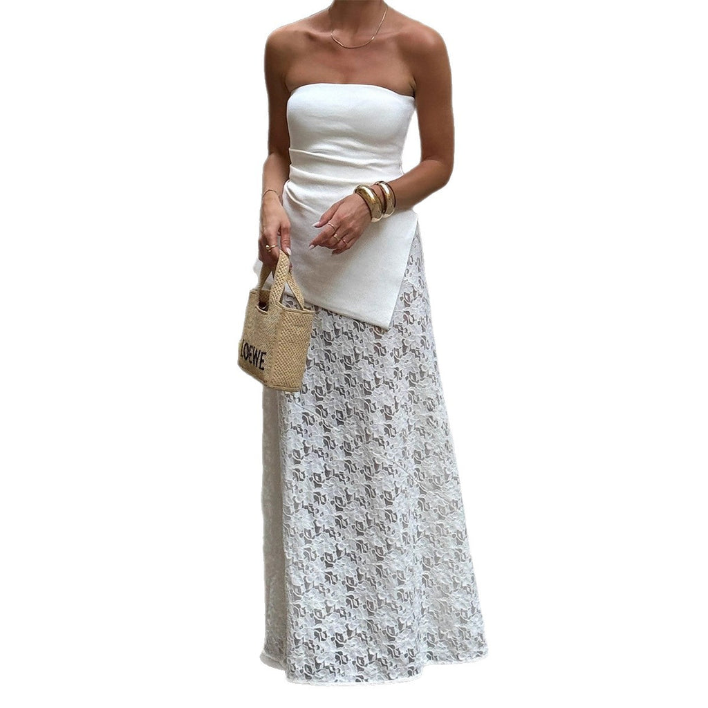 Luvéra Weißer Spitzenrock aus Jacquard mit niedriger niedriger Waille