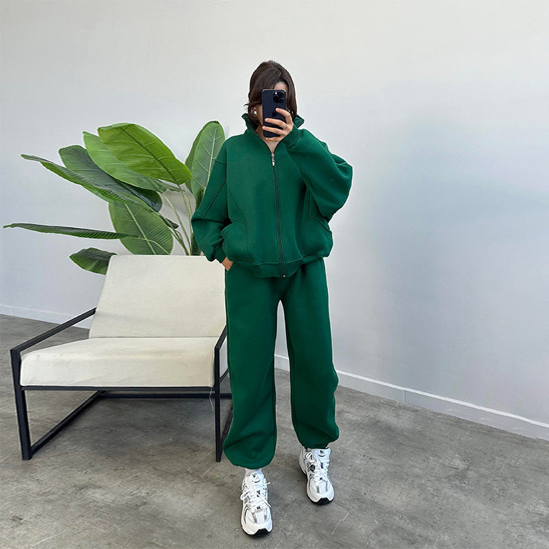 Luvéra Sportanzüge mit Taschen Stehkragen Reißverschluss Strickjacke und Kordelzug Hose Mode Jogger Set Outfits Trainingsanzüge Damenbekleidung