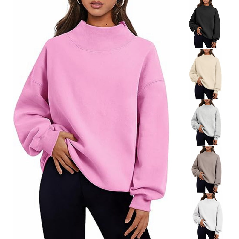 Luvéra Pullover Sweatshirt Einfarbig Lose Tops Rundhals Hoodie Frauen Dicke Kleidung
