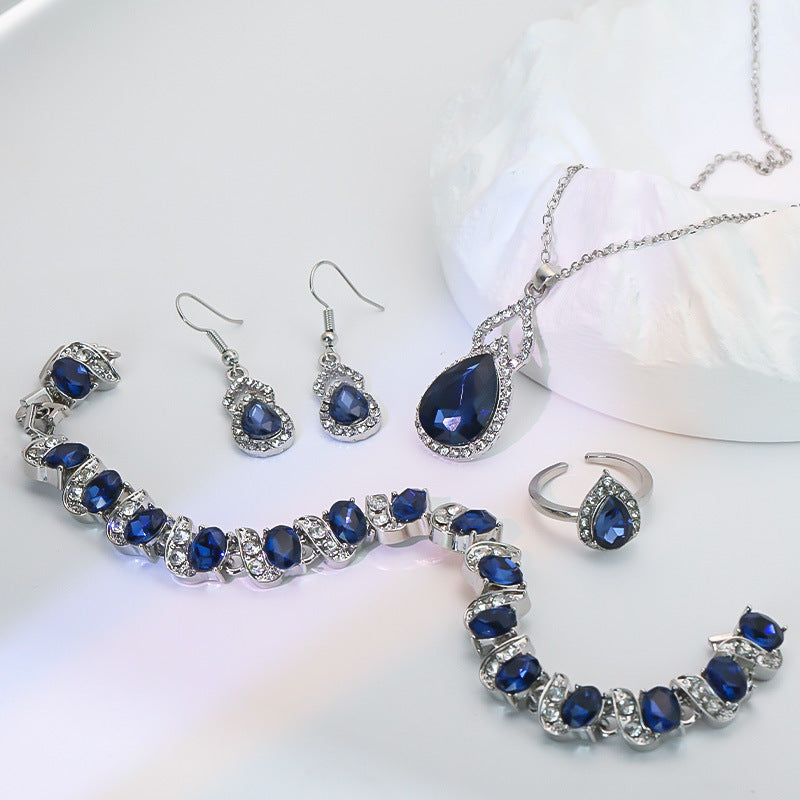 Luvéra Luvéra Licht Luxus Zirkon Halskette Ohrringe Öffnen Ring Schmuck Anzug