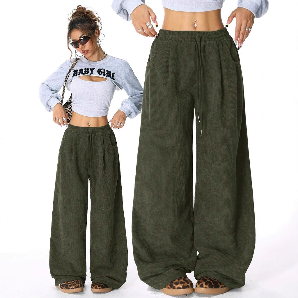 Luvéra Idle Style High Waist Casual Draping-Effekt Kordelzug Breites Bein Hosen