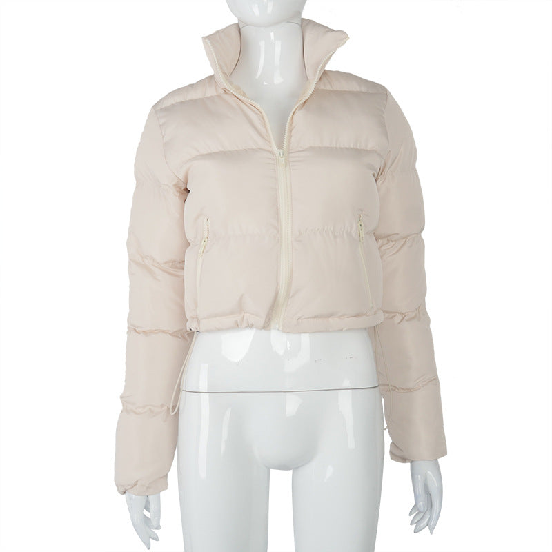 Luvéra Mode Kurze Mantel Warme Langarm Stehkragen Reißverschluss Brot Baumwolle Mantel Mit Kordelzug Design Frauen Jacke