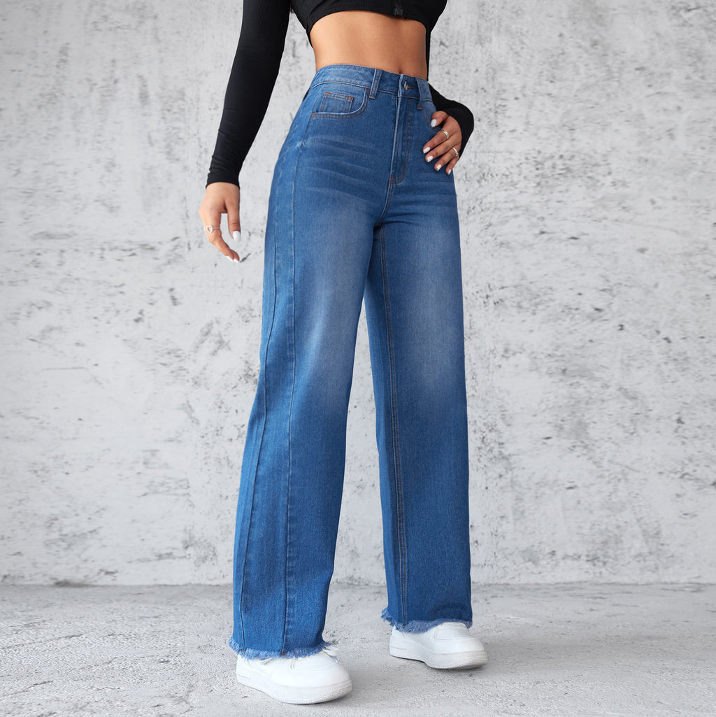Luvéra Mode Gerade Weitbein Jeans Casual Hohe-taist Nicht-elastische Frauen Kleidung