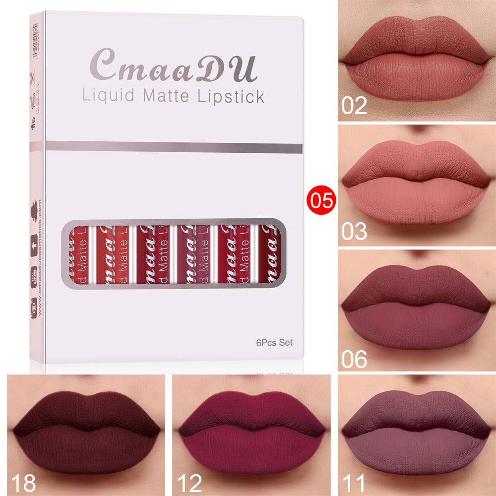 Luvéra 6 Schachteln mit mattem, antihaftbeschichtetem Becher, wasserdichtem Lippenstift, langanhaltender Lipgloss