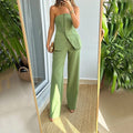 Luvéra Graceful Tube Top Anzug Mode Knopf Ärmellose Top Und Gerade Hosen Frauen Hosen Set