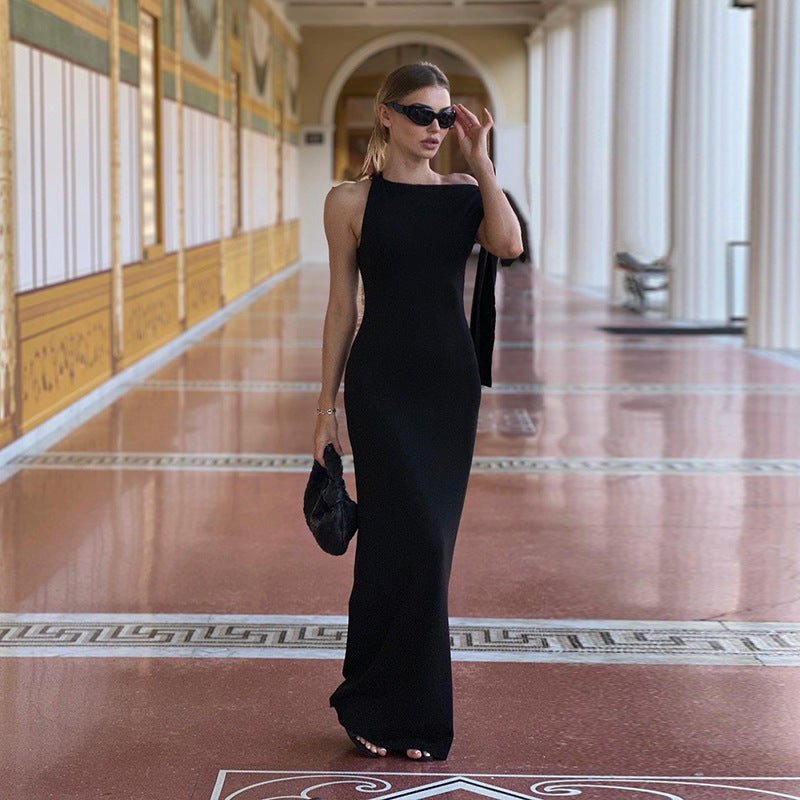 Luvéra Eine Schulter Band Lange Kleid Ins Mode Slim Ärmellose Kleider Für Abend Party Club Kleidung Frauen