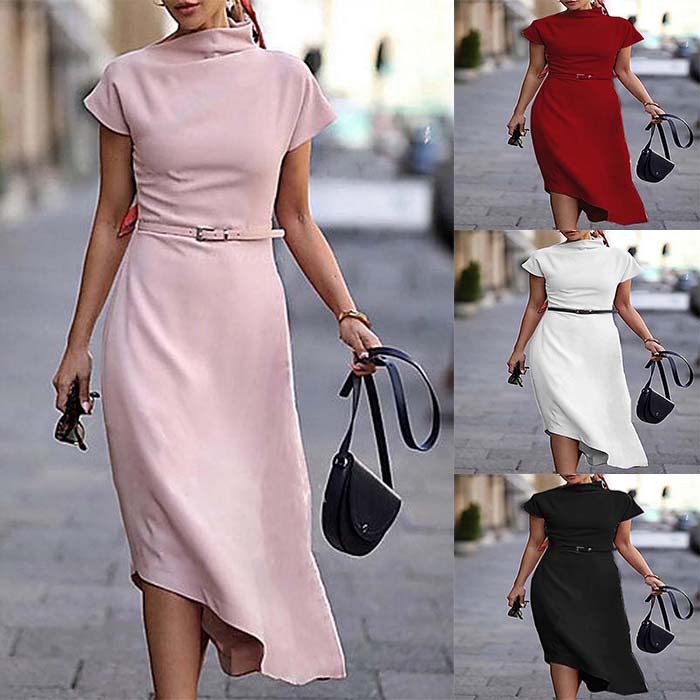 Luvéra Einfarbiges asymmetrisches Kleid für Damen