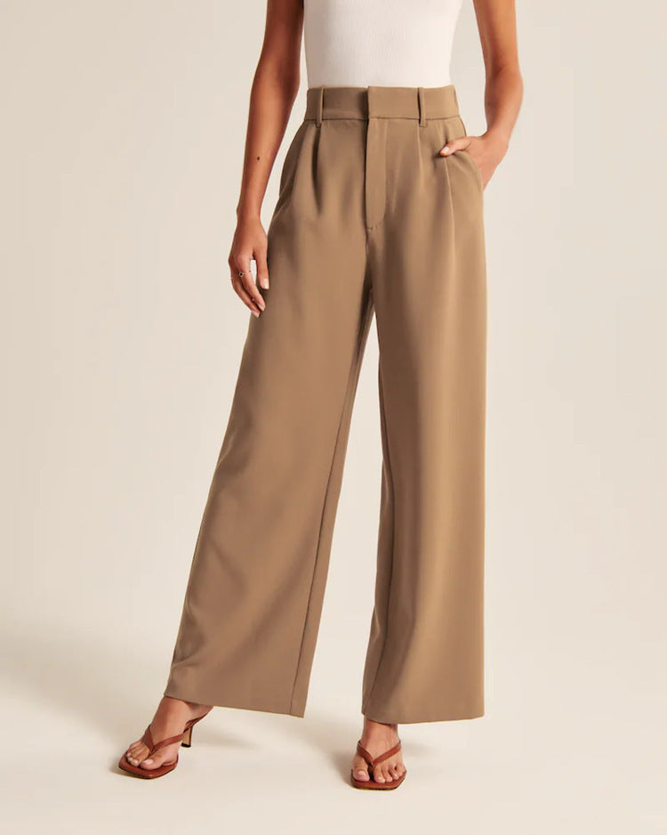 Luvéra Hohe Taille Gerade Hose Mit Taschen Breites Bein Freizeithose Für Frauen