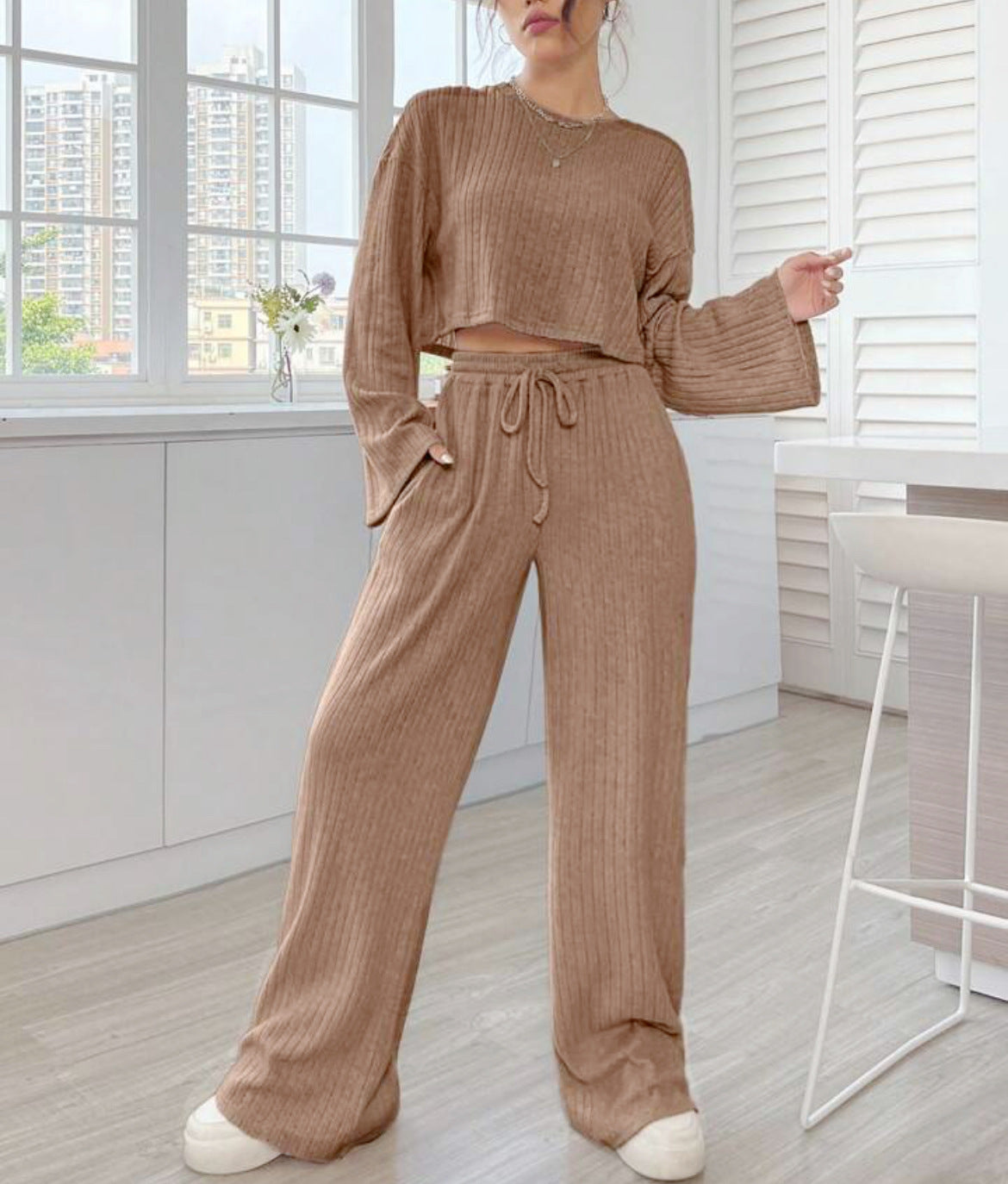 Luvéra Lässige Homewear Gestrickter Langarm-Damenanzug