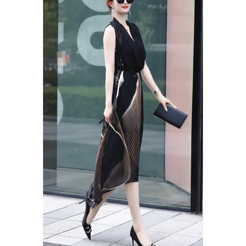 Luvéra Damen Zweiteiliges Set Kleid Einfache Ärmellose Kragen Casual