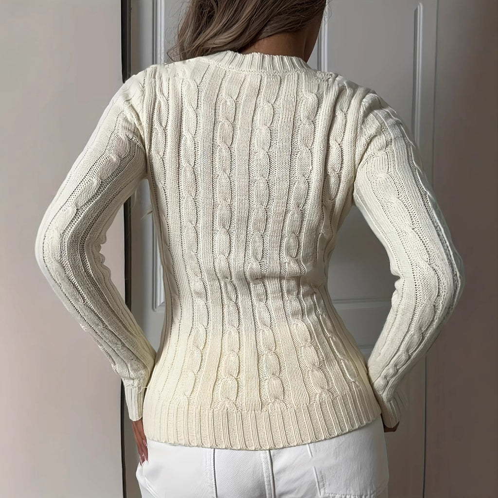 Luvéra Eleganter V-Ausschnitt Strickpulver - Zeitloser Damenpullover mit Strukturmuster