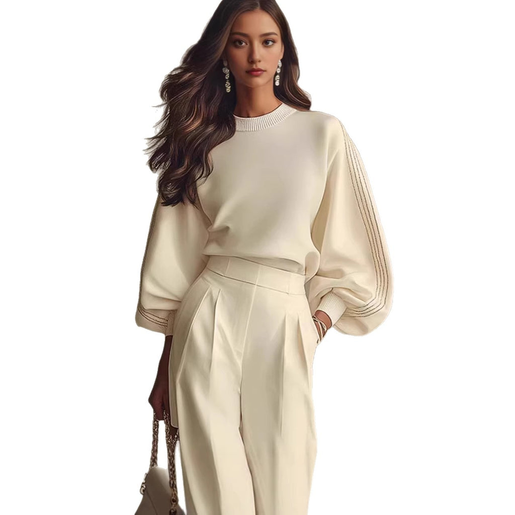 Luvéra Rundhals-Sweatshirt Und Hosen-Set Mit Rundhalsausschnitt
