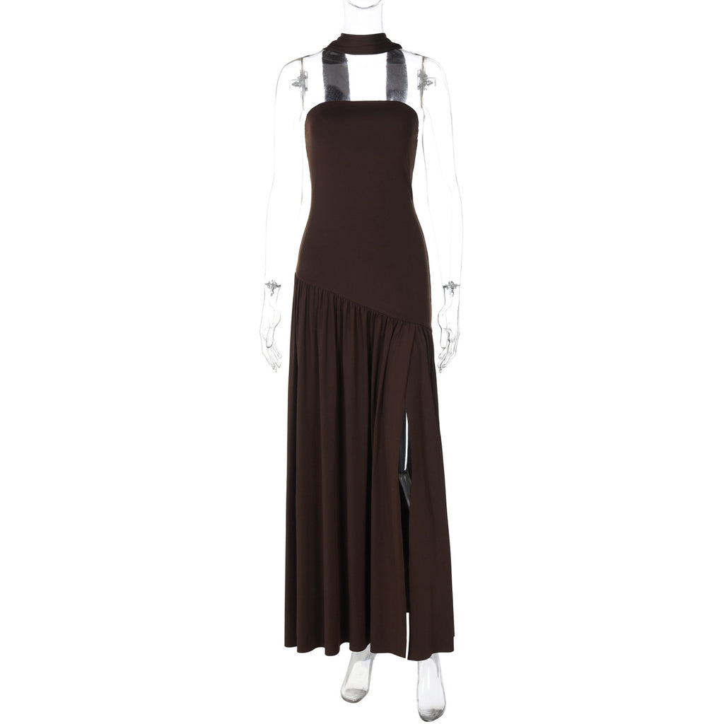 Luvéra Pure Color Split Rückenfrei Elegantes Streamer Kleid