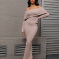 Luvéra Französisch-Stil Ein-Schulter-Strickkleid Mode Party Strand Langarm Lange Kleider Herbst Wainter Damenbekleidung