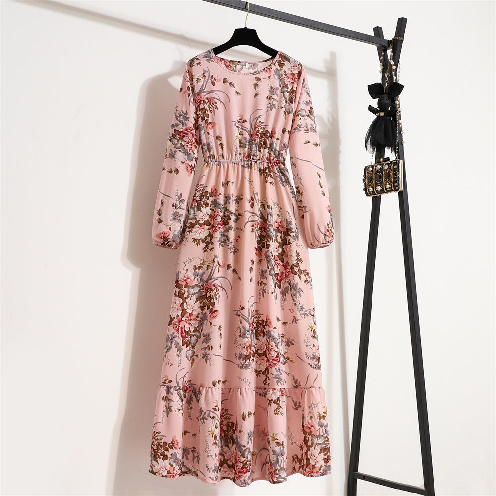 Luvéra Damen vielseitiges Blumen-Chiffon-Kleid mit Rundhalsausschnitt