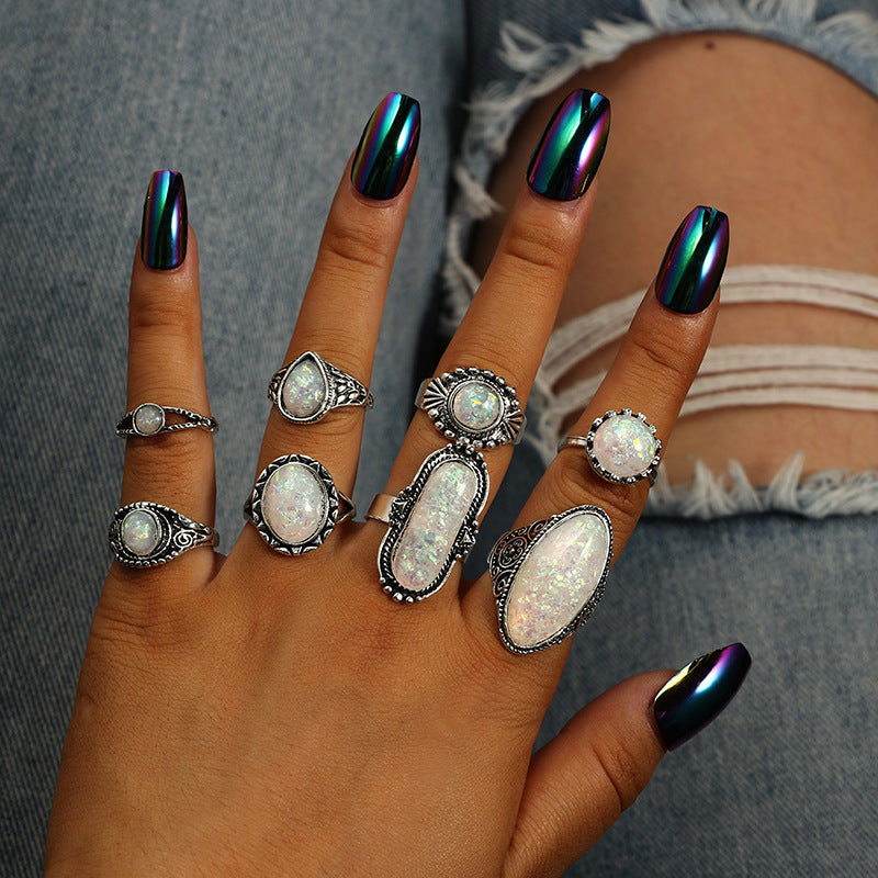 Luvéra Ornament Kreative Geometrische Opal Edelstein 8-teiliges Set Kombination Set Ringe