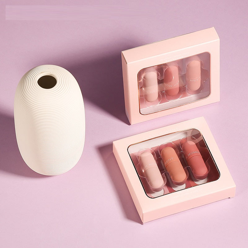 Luvéra Mini Kapsel Lip Lack Spiegel Matte Samt Drei Serie Lip Lack Anzug Farbe Rendering Feuchtigkeitsspendende Kein Fleck Auf Tasse