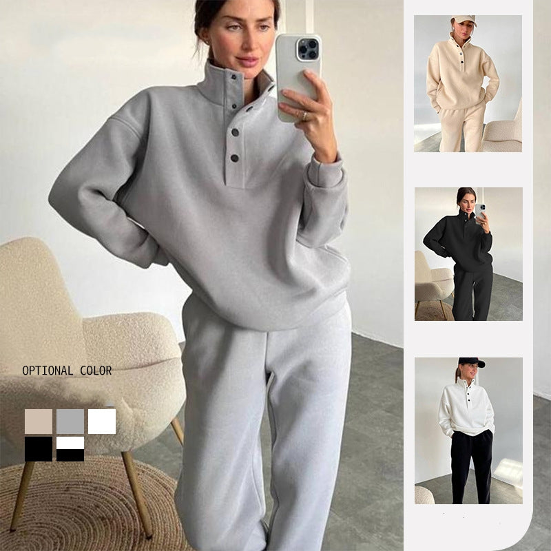 Luvéra Übergroße Solide Casual Pullover Lange Hose Set Warme Hoodie Neue Trainingsanzug Anzug Mode Hose Sets Sets Für Frauen 2 Stück