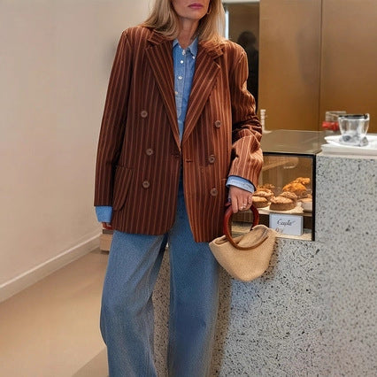 Luvéra Damen SpringAutumn Neue Ankunft Loose-Fit Retro Gestreifte Blazer Jacke