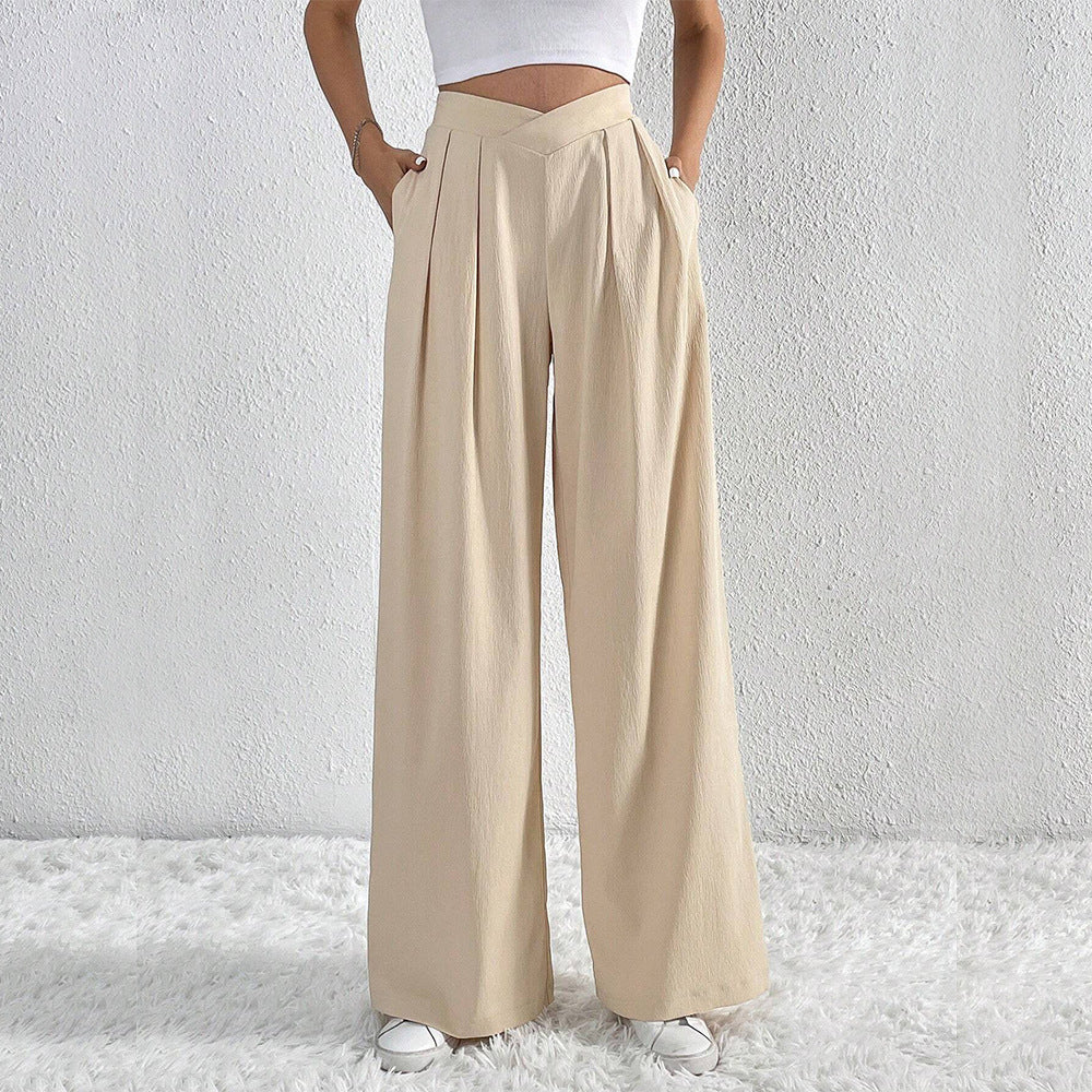 Luvéra Neue Einfarbig Plissee Casual Wide-leg Pants Lose Casual Frauen Pendeln Vielseitige Stil Bequeme Hosen