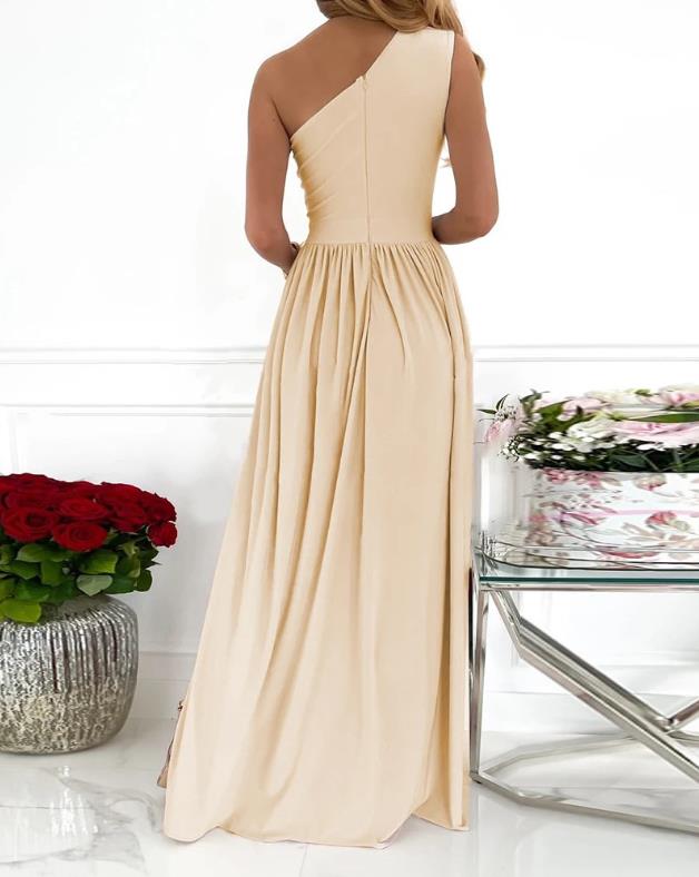 Luvéra Damen Eine Schulter High Split Cutout Ärmellos Elegante Cocktail Maxi Kleid