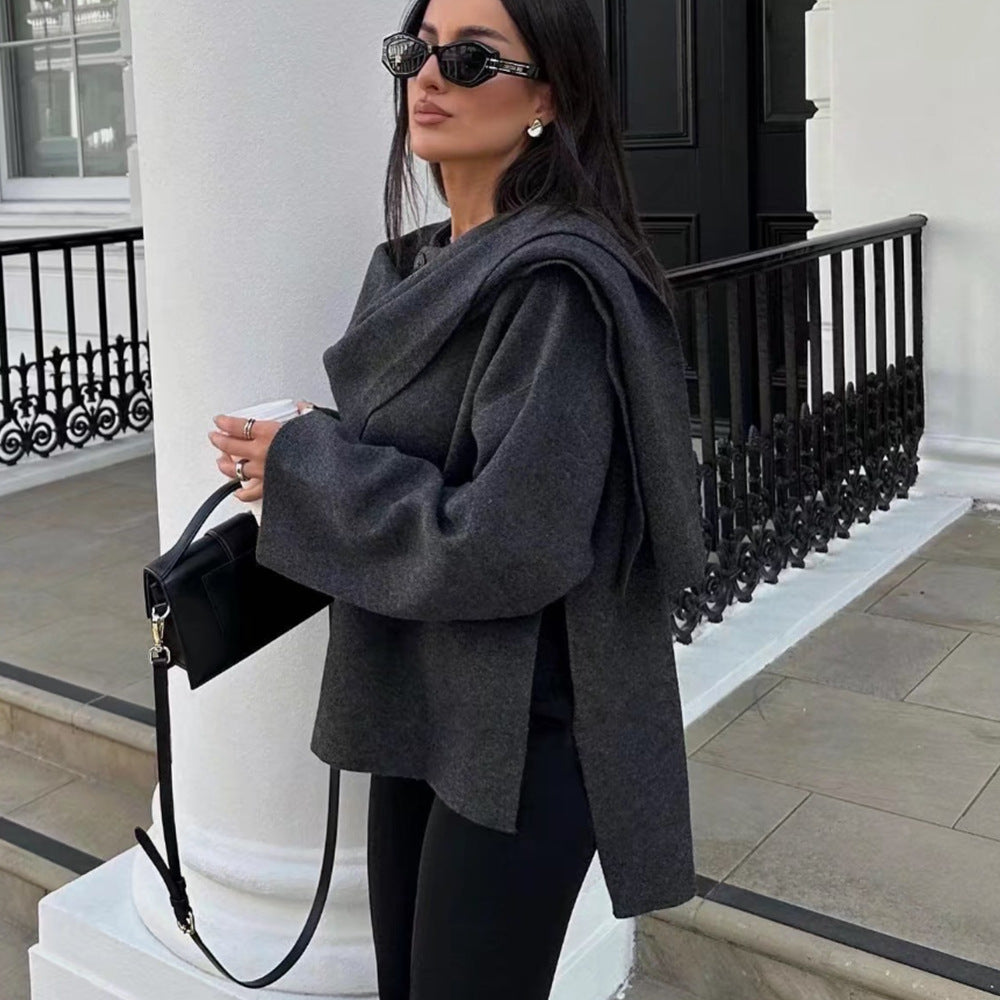 Luvéra Damen lockerer lässiger Cape gestrickter Pullovermantel