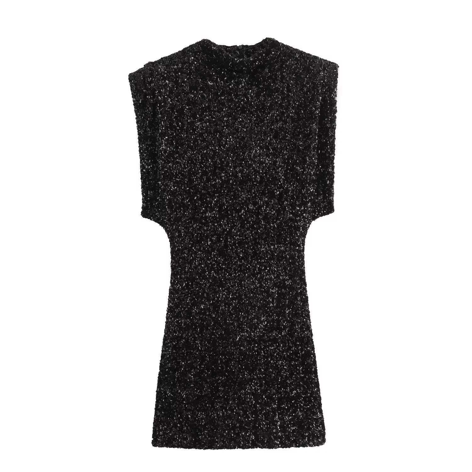 Luvéra Kleid Ärmellos Träger Gepolsterte Schulter Perlen Dekoration Minikleid