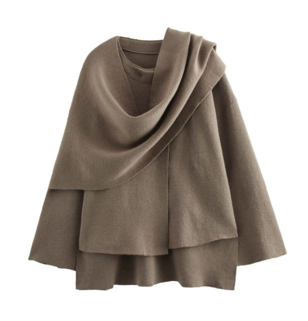 Luvéra Damen lockerer lässiger Cape gestrickter Pullovermantel