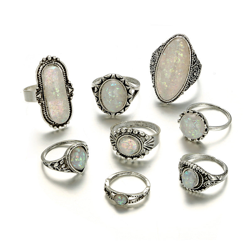 Luvéra Ornament Kreative Geometrische Opal Edelstein 8-teiliges Set Kombination Set Ringe