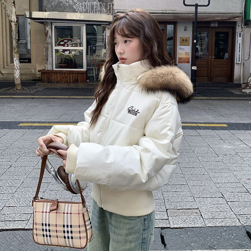 Luvéra Winter Kurze Kunstpelzkragen Gepolsterte Jacke Für Frauen