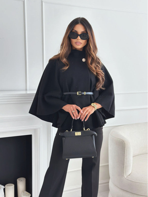 Luvéra Neue Stehkragen Batwing Ärmel Mantel Top Mit Gürtel Ins Mode Temperament Jacke Wollen Pullover Outwear Für Frauen Kleidung