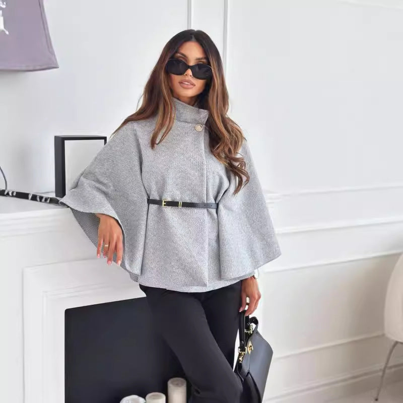 Luvéra Neue Stehkragen Batwing Ärmel Mantel Top Mit Gürtel Ins Mode Temperament Jacke Wollen Pullover Outwear Für Frauen Kleidung