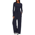 Luvéra 2 Stück frauen Anzug Herbst Winter Langarm Tops Hohe Taille Breite Bein Hosen Sportswear Weibliche Kleidung Einfarbig Casual Anzug
