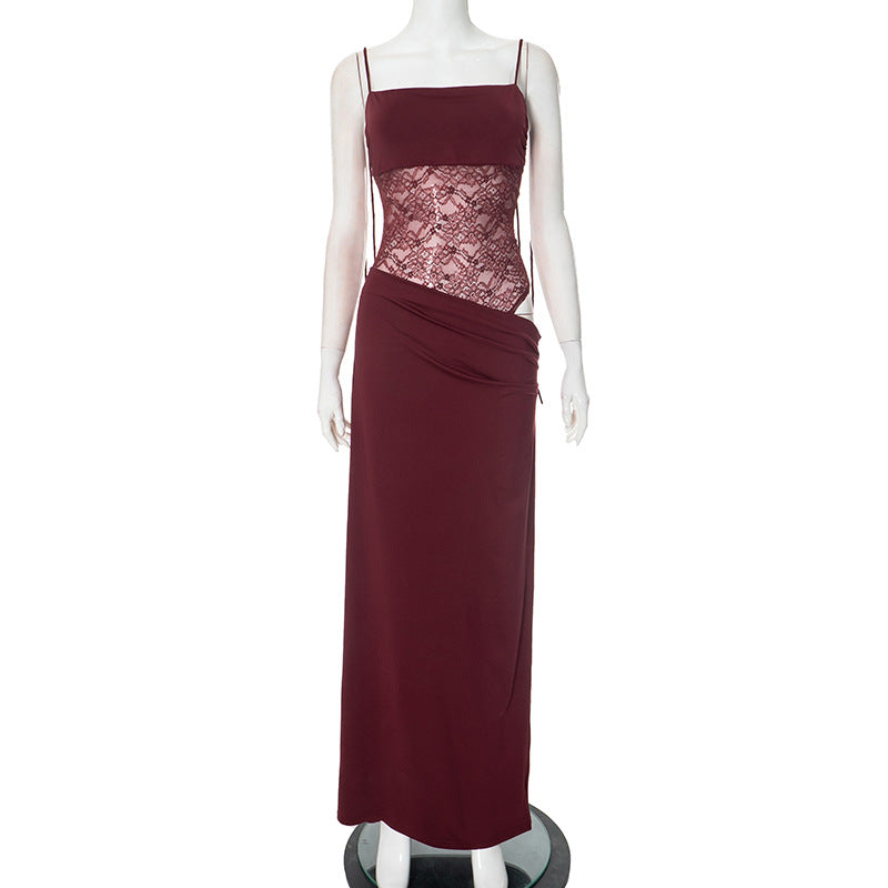Luvéra Spitze Hosenträger Kleid Mode Spitze Lange Kleider Party Abend Club Strand Kleidung Für Frauen