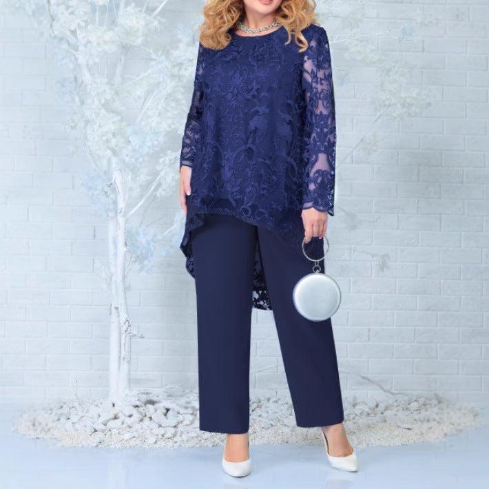 Luvéra Damen Abendkleid Spitze Stickerei Zweiteiliges Set