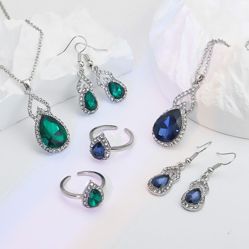 Luvéra Luvéra Licht Luxus Zirkon Halskette Ohrringe Öffnen Ring Schmuck Anzug