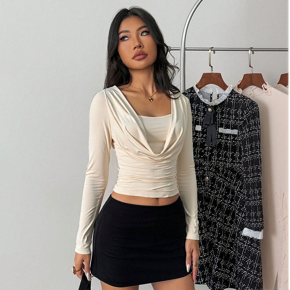 Luvéra Elegantes Slim-Fit Top mit Wasserfall-Ausschnitt