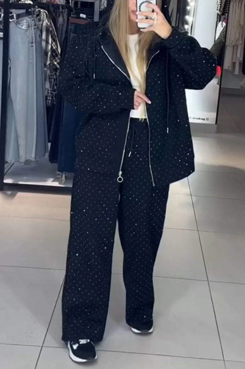 Luvéra Damen Casual Rundhals Drilling Kordelzug Knöchelgebunden Zweiteiler Anzug
