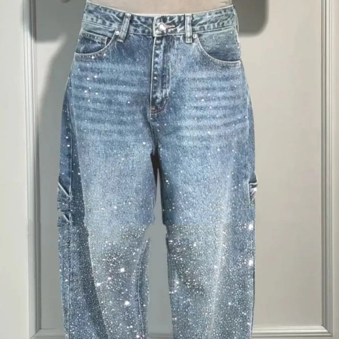 Luvéra Ins Glänzende Gerade Jeans Mit Taschen Mode Lose Weitbein Hosen Für Frauen Street-style Hosen