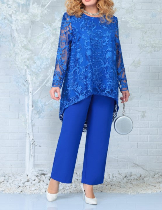Luvéra Damen Abendkleid Spitze Stickerei Zweiteiliges Set