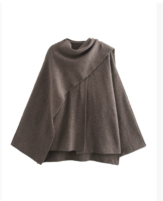 Luvéra Damen lockerer lässiger Cape gestrickter Pullovermantel