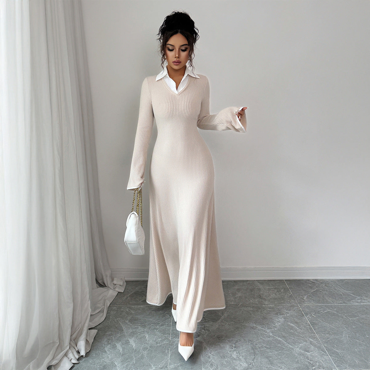 Luvéra Schlichtes Langarmkleid - Elegantes, einfarbiges Damenkleid