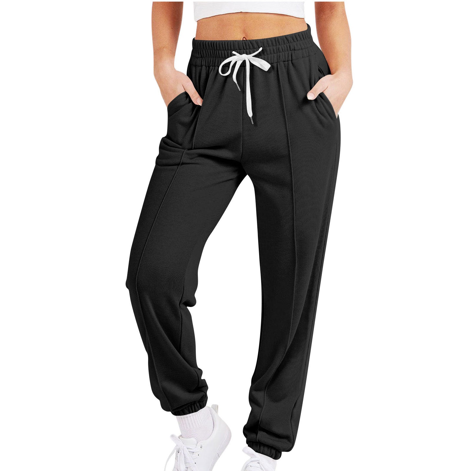 Luvéra Damen Casual Kordelzug Einfarbig Sport Jogger Hosen