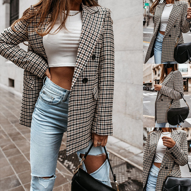 Luvéra Damen Winter Karierte Lange Anzugjacke