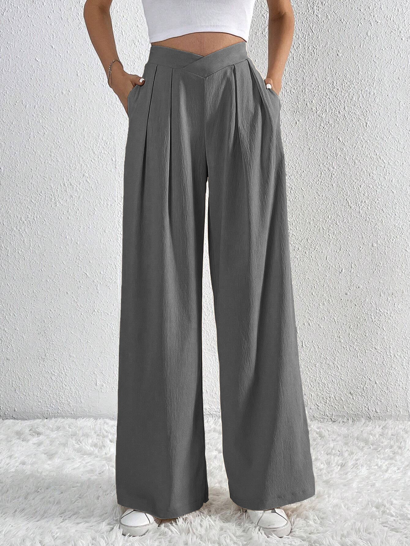 Luvéra Neue Einfarbig Plissee Casual Wide-leg Pants Lose Casual Frauen Pendeln Vielseitige Stil Bequeme Hosen