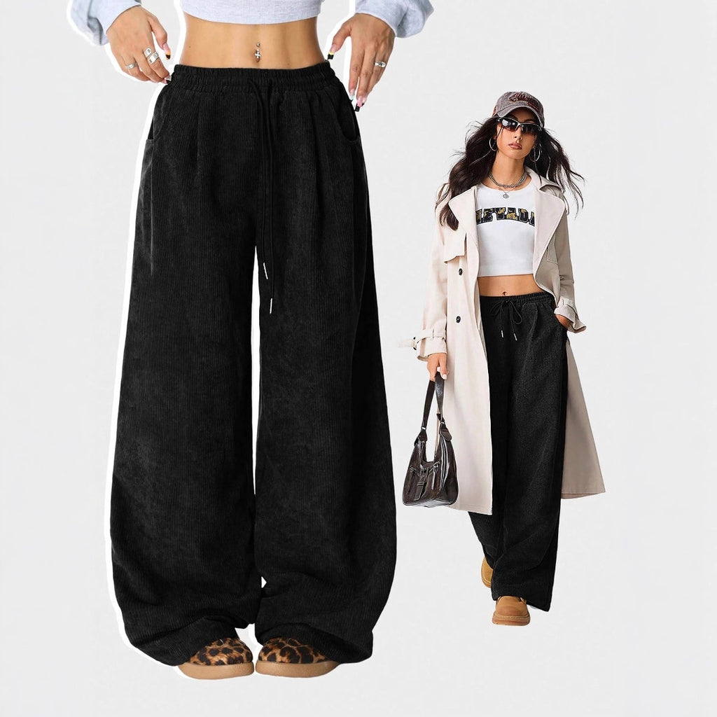 Luvéra Idle Style High Waist Casual Draping-Effekt Kordelzug Breites Bein Hosen