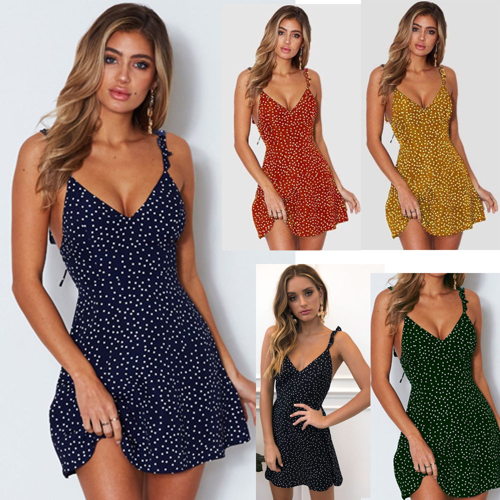 Luvéra Polka-dot Riemchen Kleid Frauen Sommer Mode Strand Sommerkleid