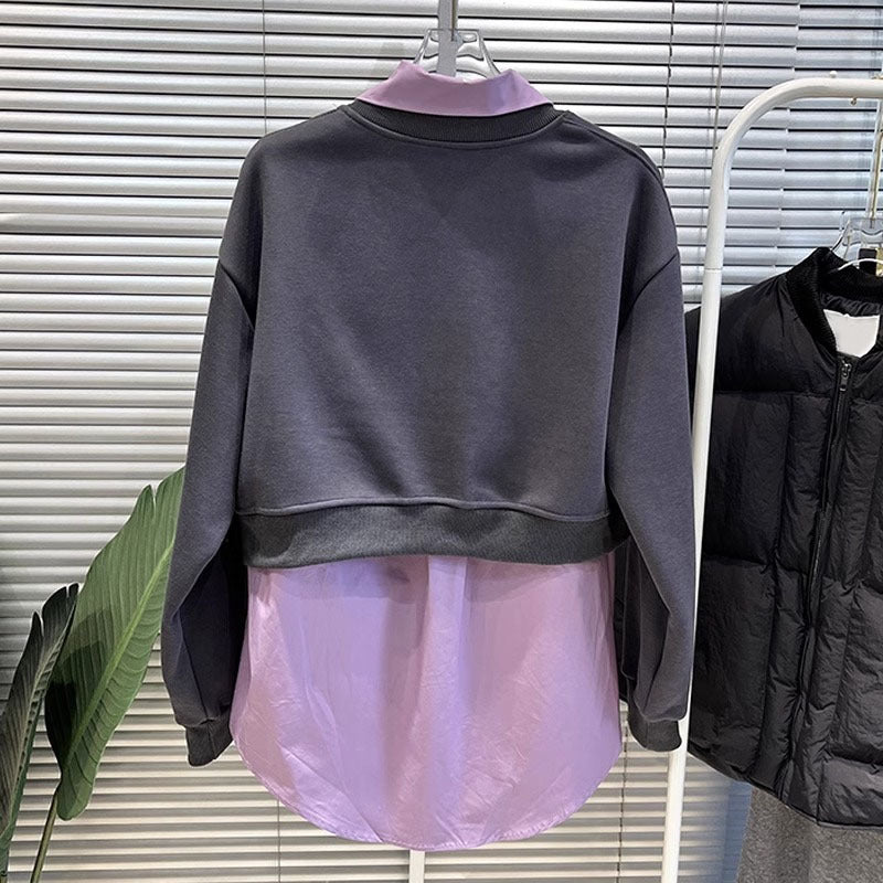 Luvéra Frühling Neue Einfarbiges Revershemd Asymmetrisches Cropped Sweatshirt Zweiteiliges Set