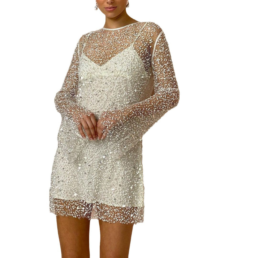 Luvéra Schaumstoffperlen Durchsicht Mesh Zweiteiliges Set Sling Kleid